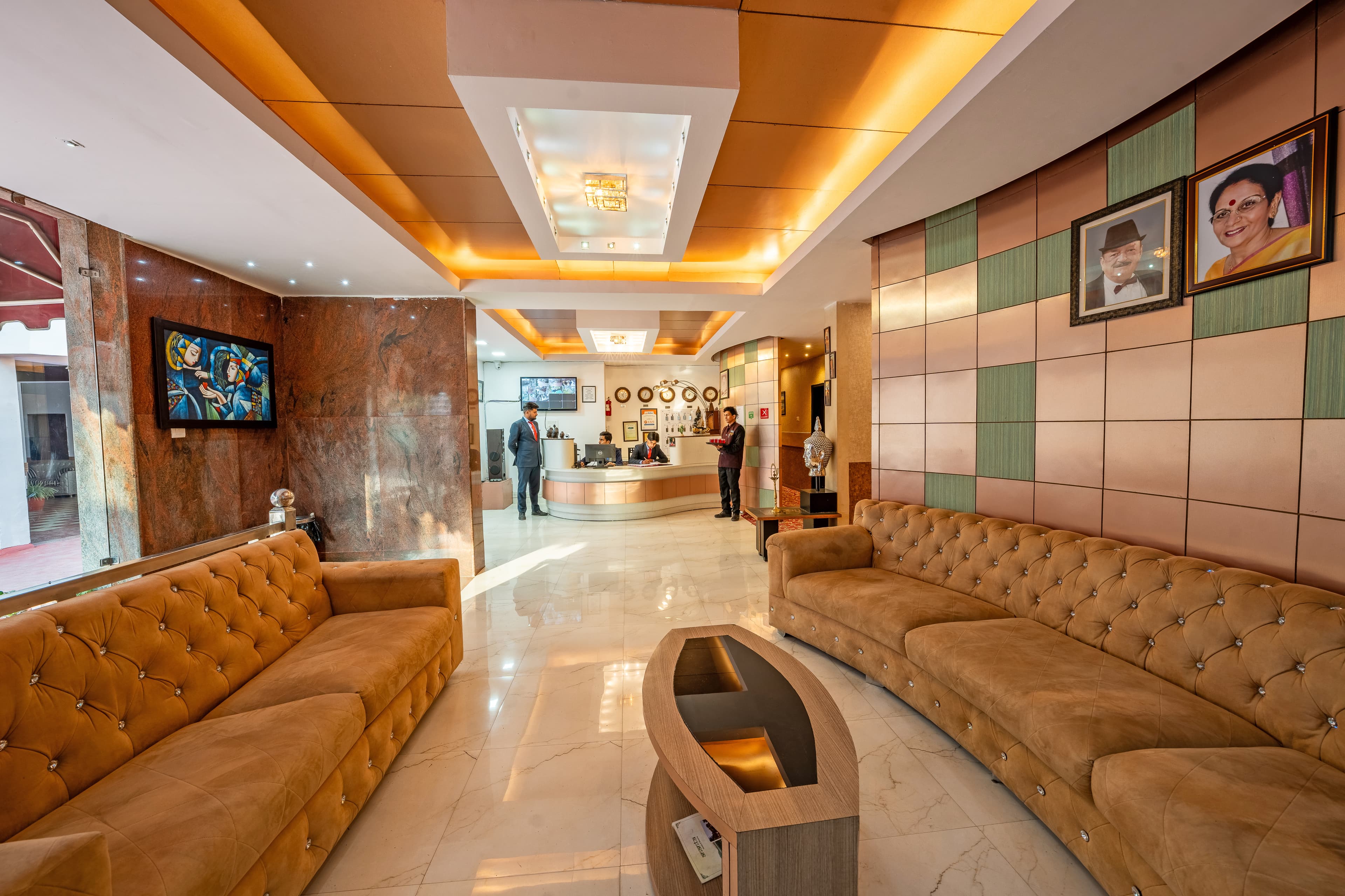 Spacious reception lounge and lobby at The Royal Court by Vikalp